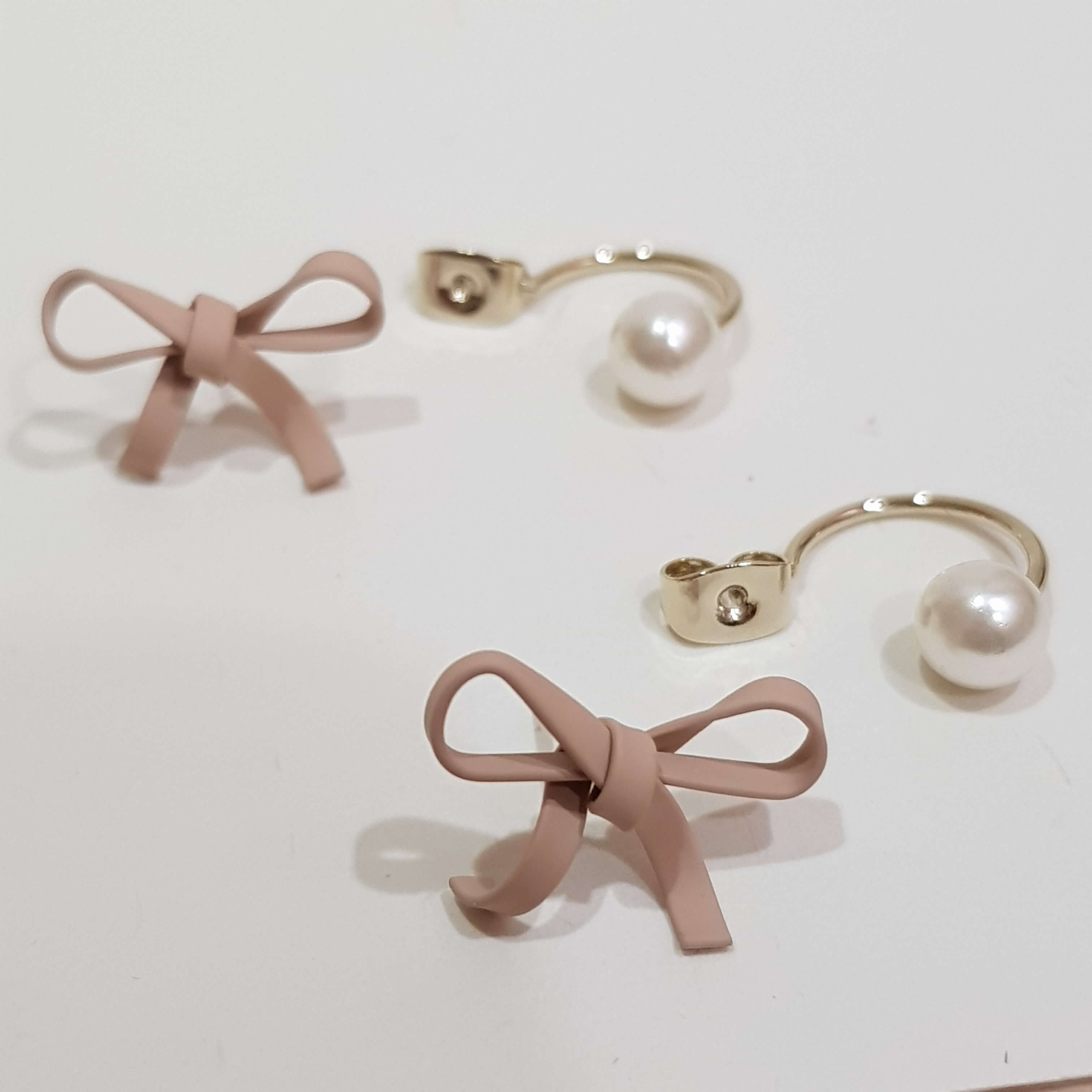 【B006】(耳環) 蝴蝶結珠珠 6