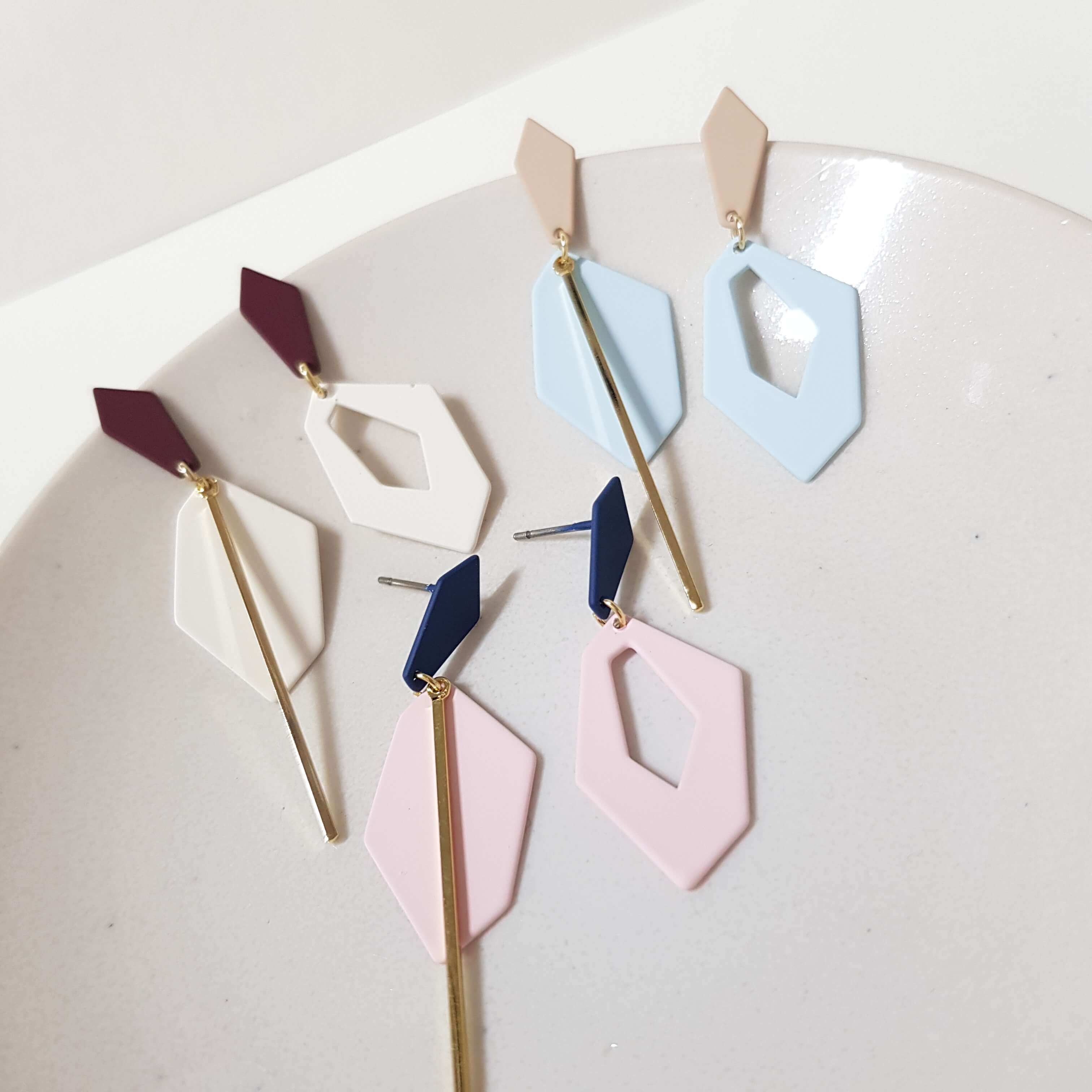 【D004】(耳環) 撞色幾何