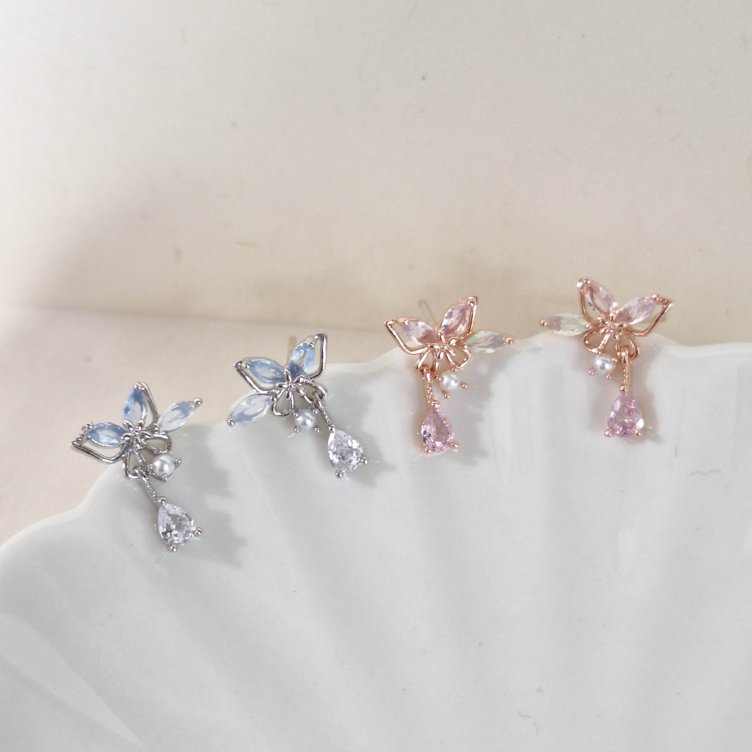 【E008】(925銀針耳環) 蝶之淚