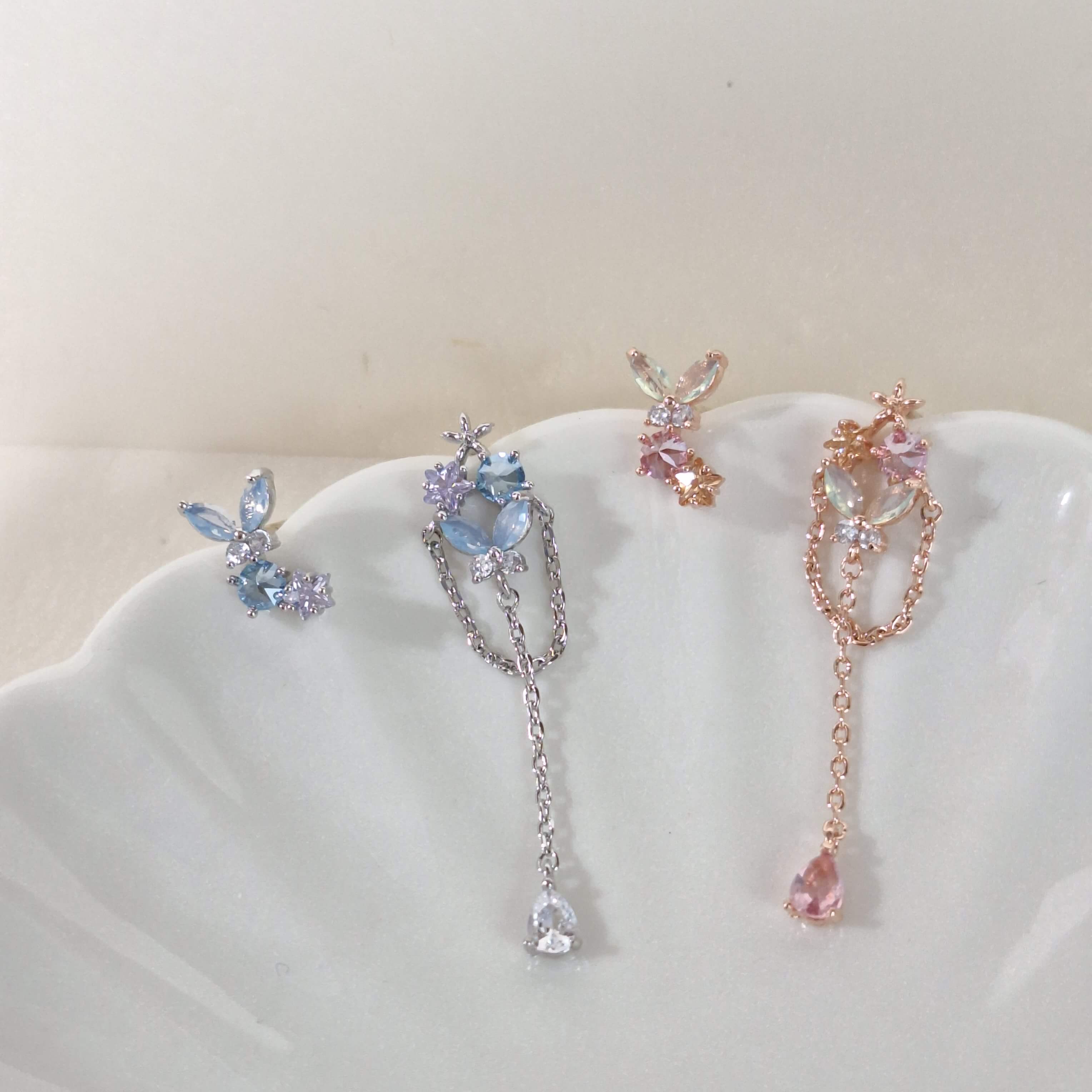 【E012】(925銀針耳環耳夾) 翩翩飛舞