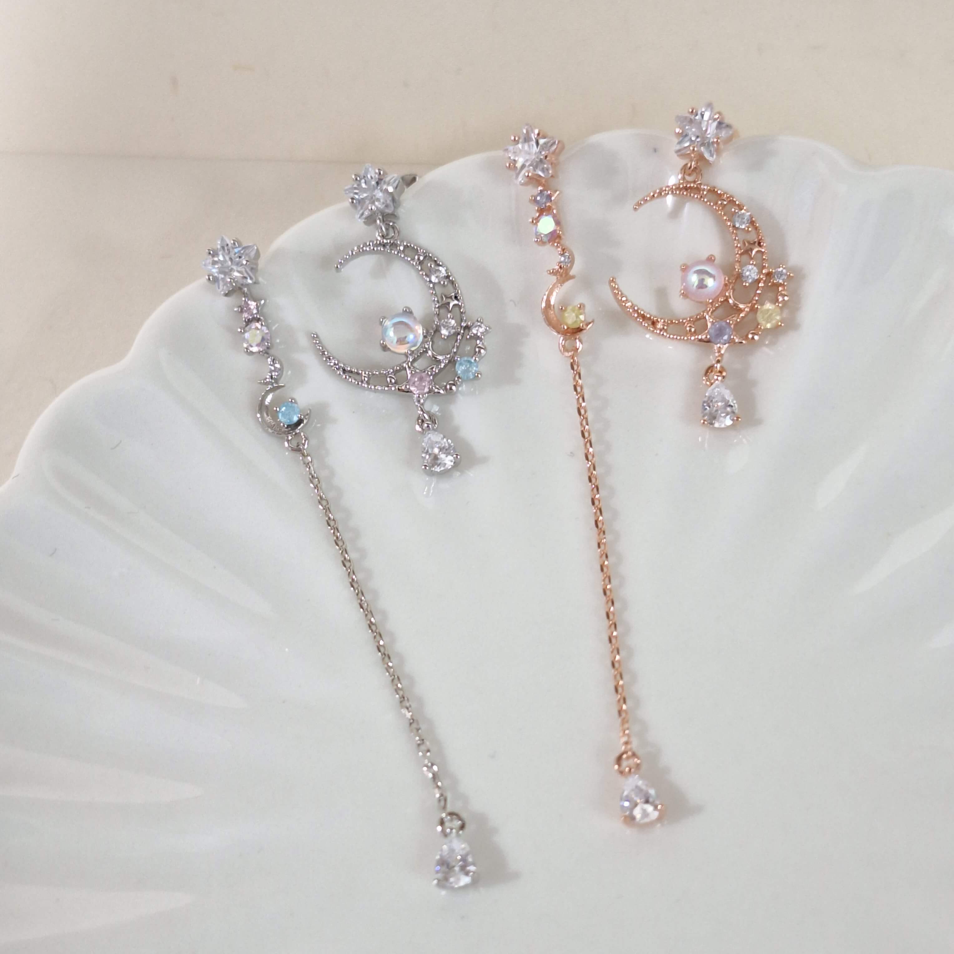 【E013】(925銀針耳環) 寶石月光 2