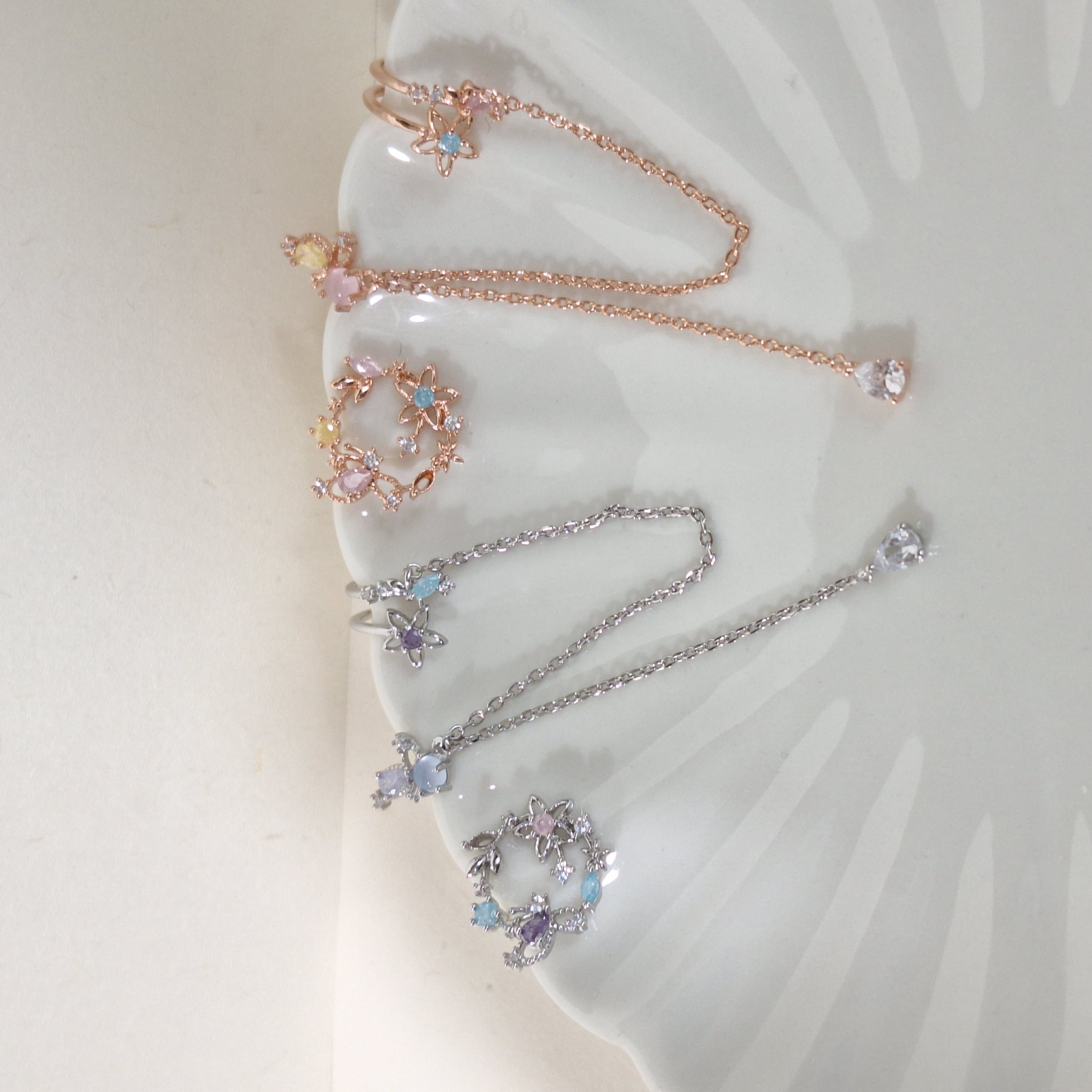 【E015】(925銀針耳環耳扣夾) 花蝴蝶戀