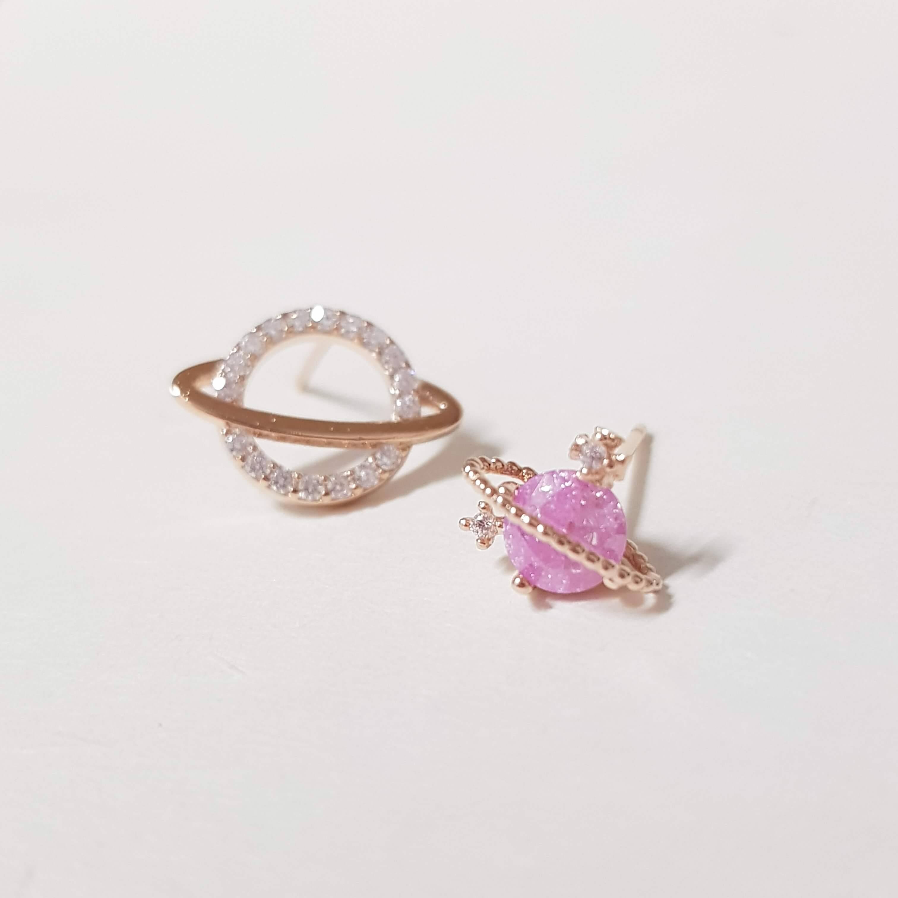 【F001】(925銀針耳環) 粉色行星 4