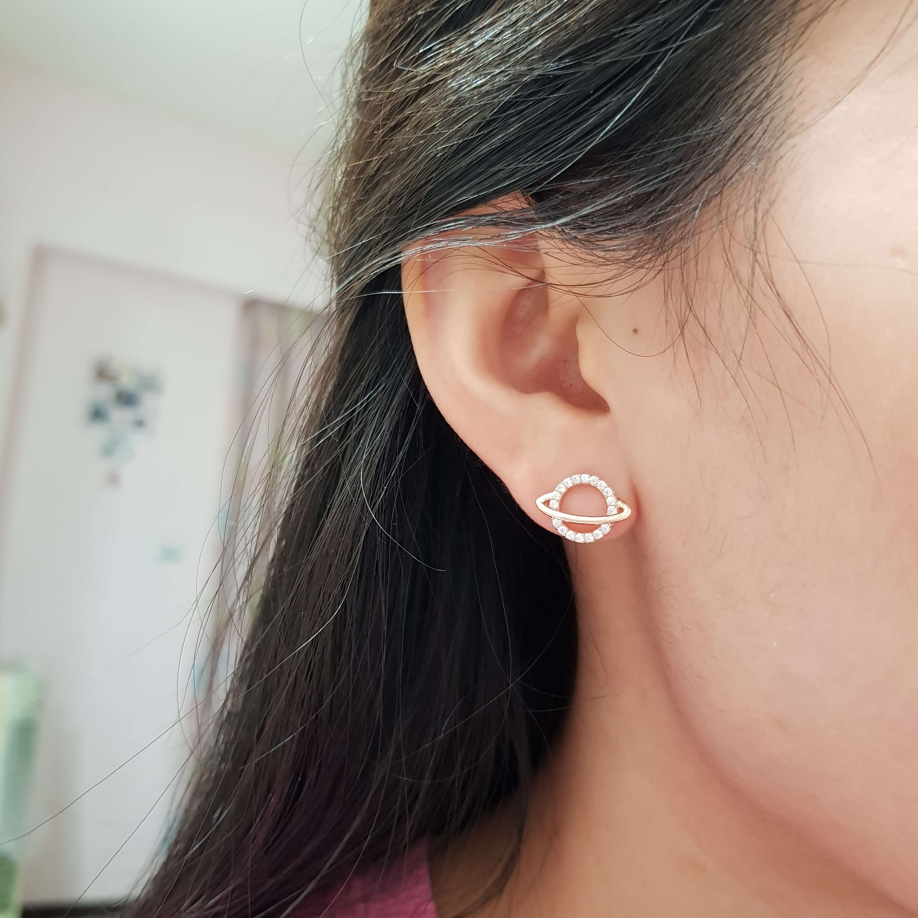 【F001】(925銀針耳環) 粉色行星 5