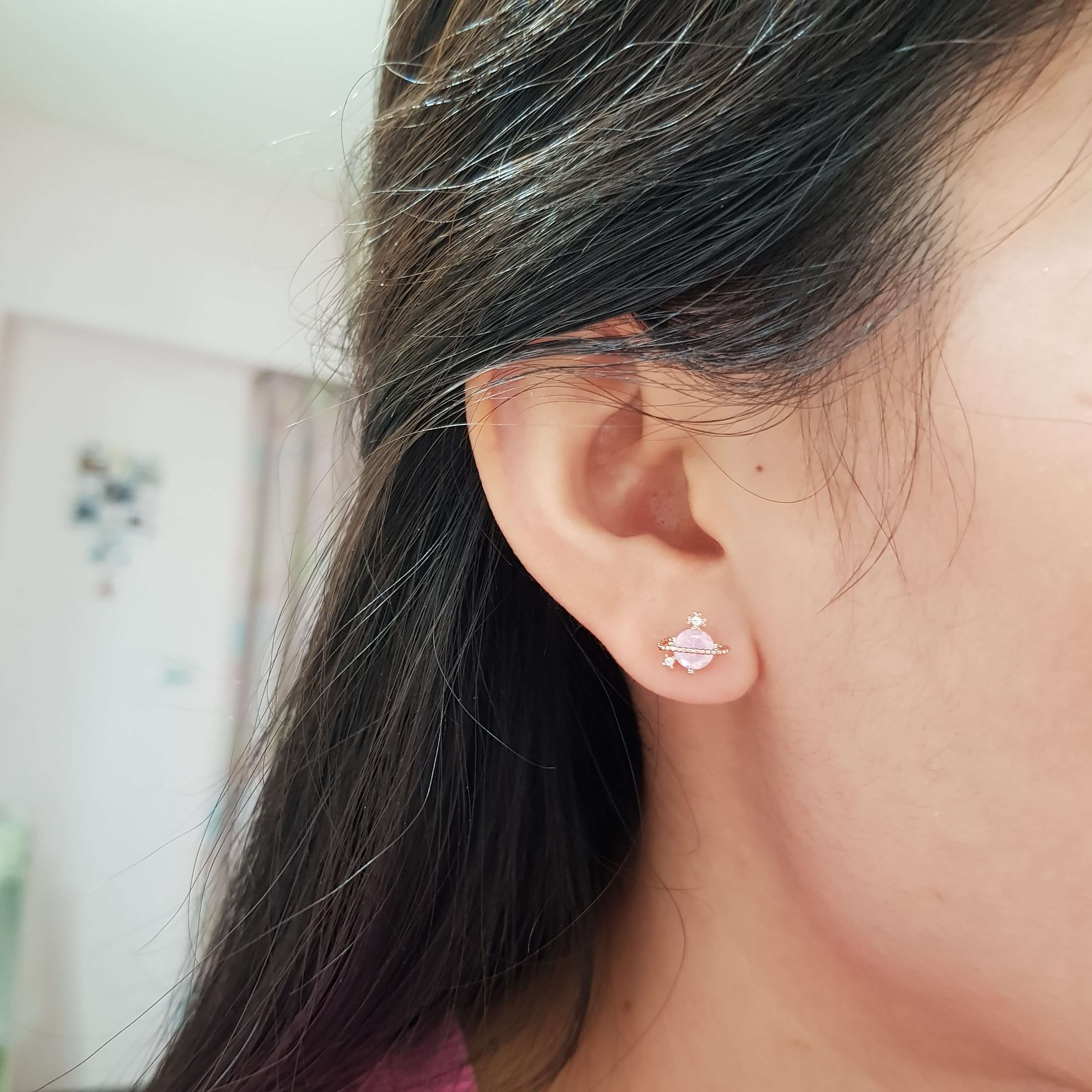 【F001】(925銀針耳環) 粉色行星 6