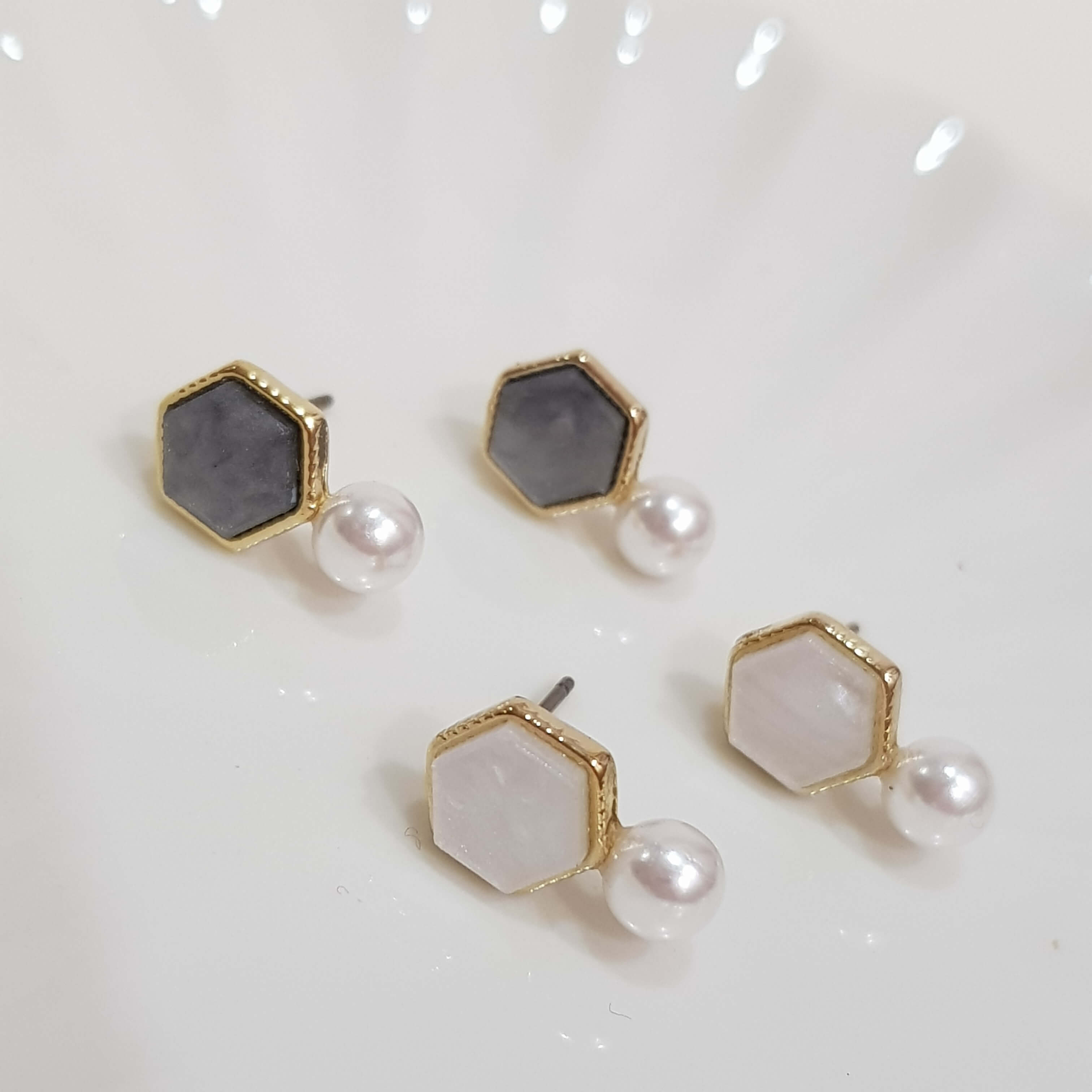 【F013】(耳環) 六角珠珠 4