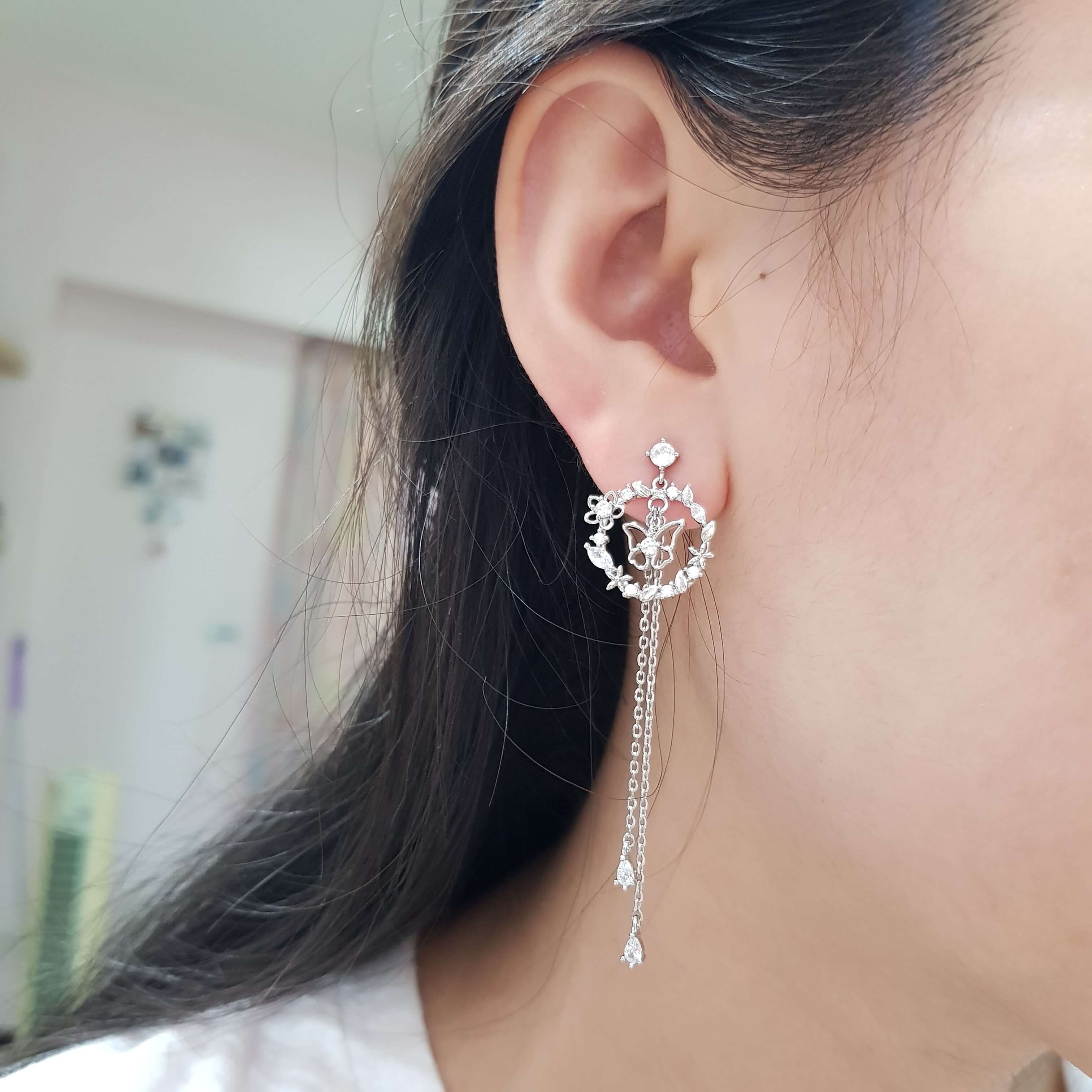 【F014】(925銀針耳環) 花中蝴蝶 6