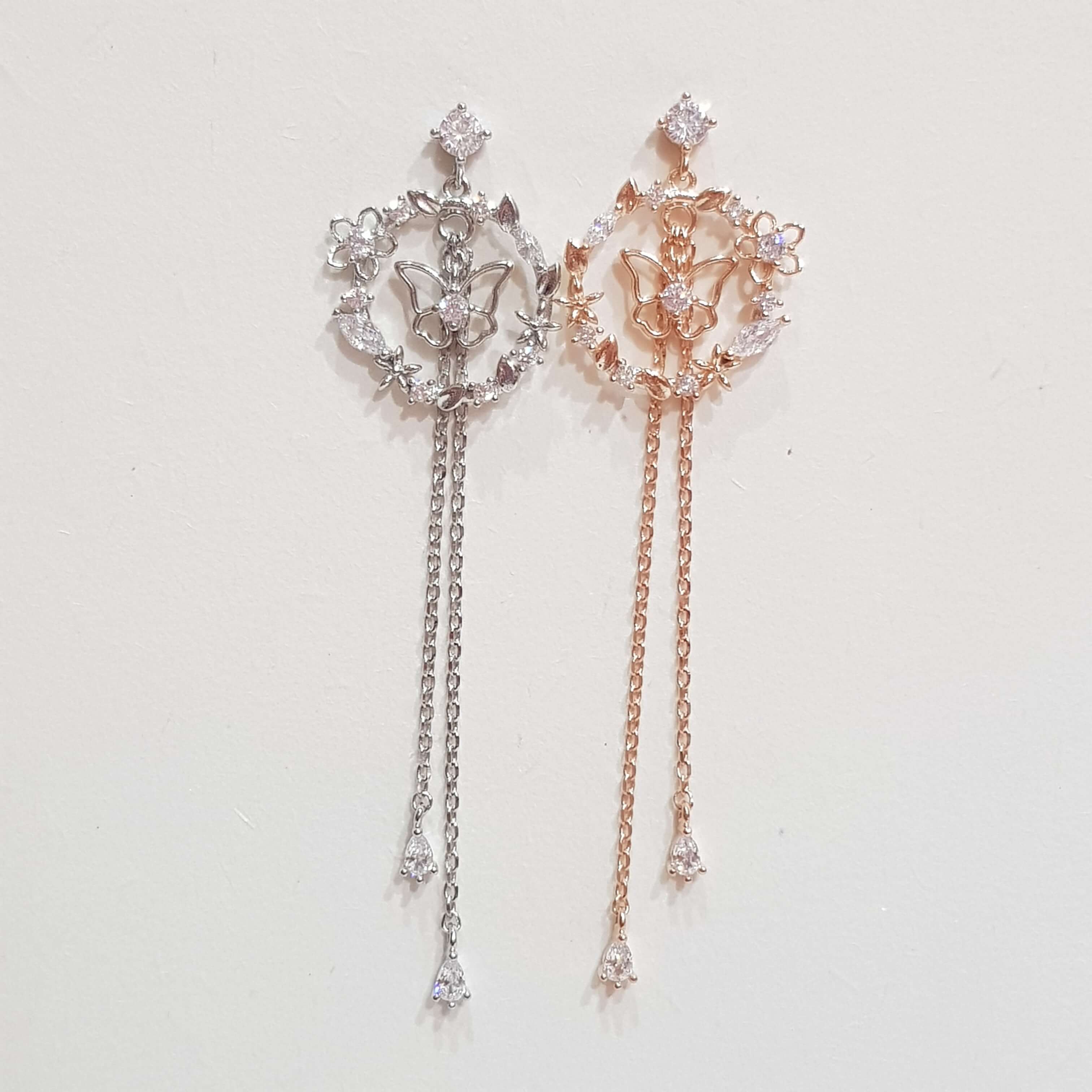 【F014】(925銀針耳環) 花中蝴蝶