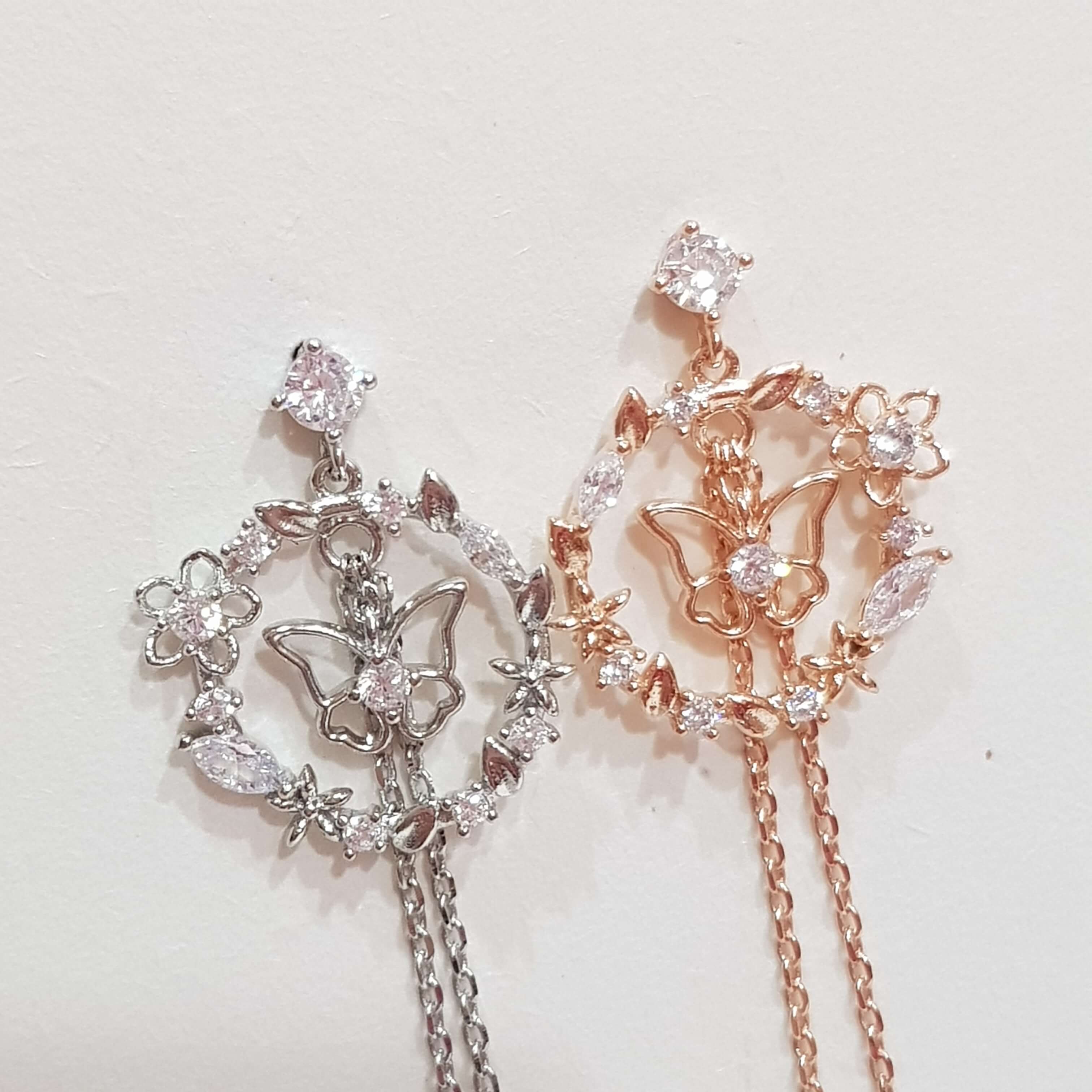 【F014】(925銀針耳環) 花中蝴蝶 2