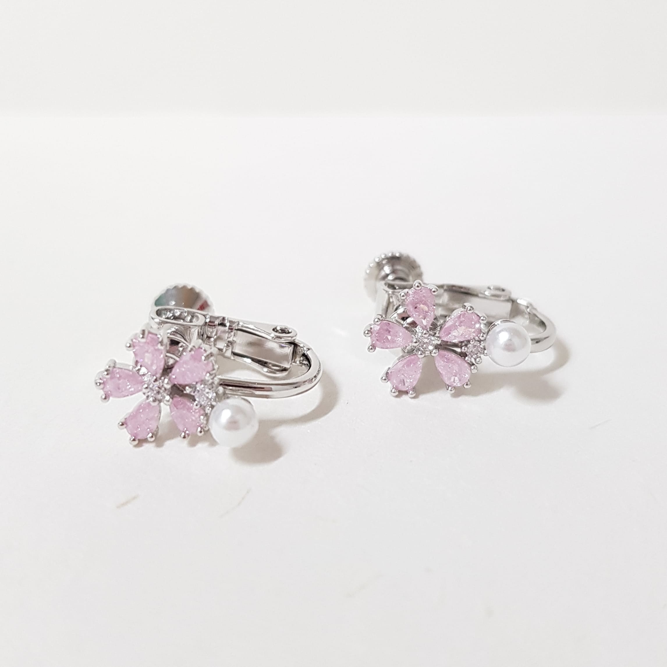 【J002】(925銀針耳環耳夾) 珍珠櫻花 3