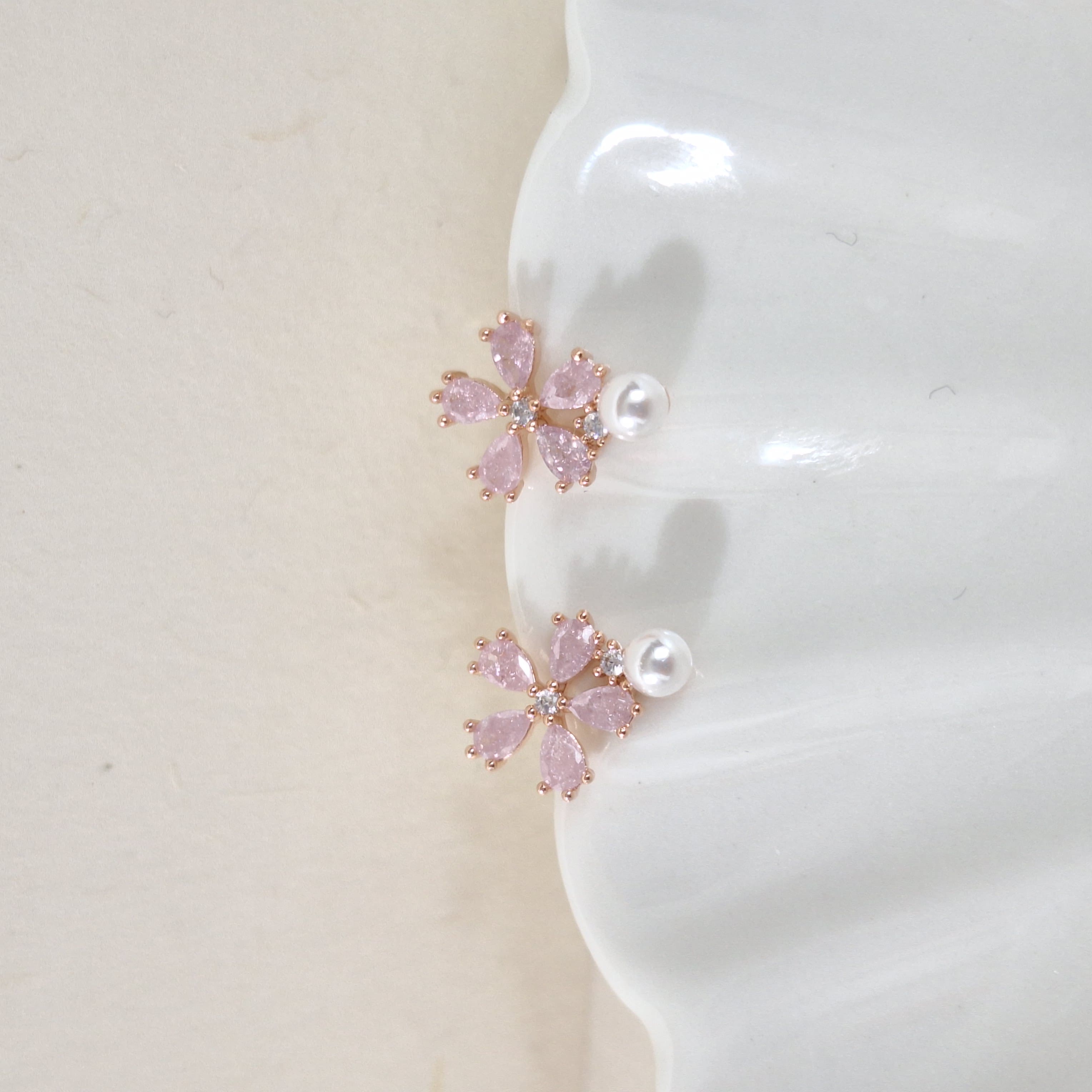 【J002】(925銀針耳環耳夾) 珍珠櫻花 5