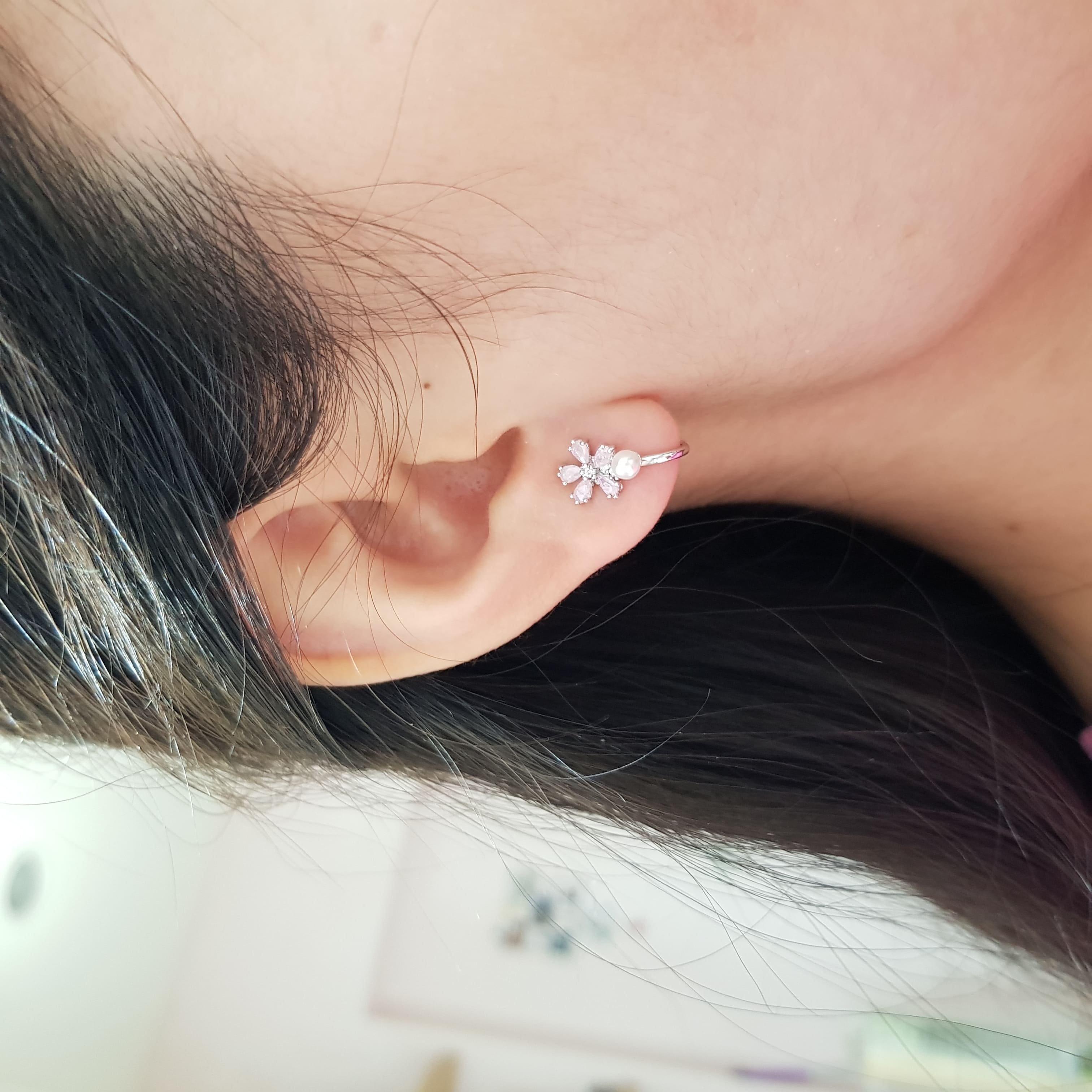 【J002】(925銀針耳環耳夾) 珍珠櫻花 7